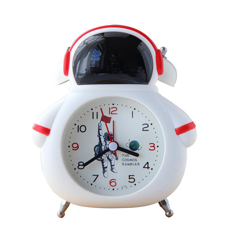 Children's Bedside Luminous Sweeping and Silently Walking On Second Bedside Cartoon Astronaut Ringing Alarm Clock
