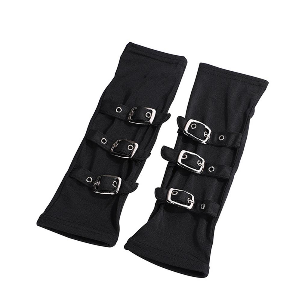 Guantes Largos para Mujer con Orificio para el Pulgar Decoración de 3 Hebillas Guantes Elegantes sin Dedos para Fiesta de Cosplay Negro