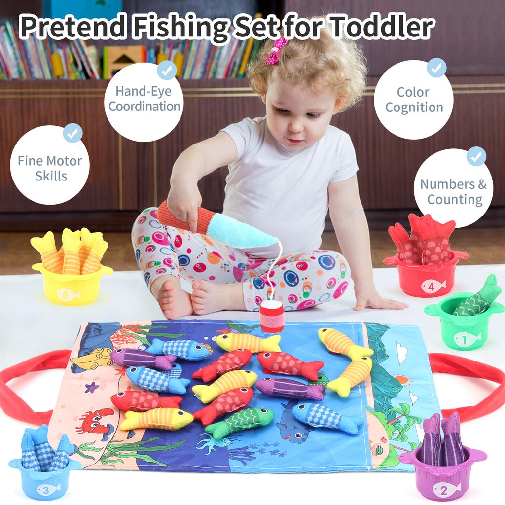Baby Fishing Toys Plush Little Fishpond Set Simulating Fishing Games Color Number Cognition Fine Motor Training Montessori Toys