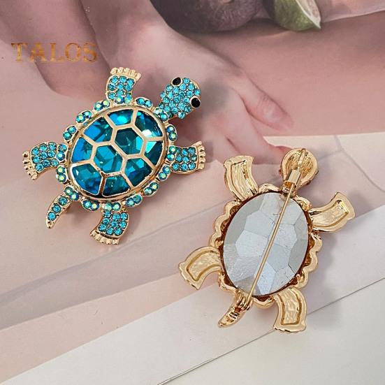 Women Turtle Brooch Rhinestone Anti-slip Faux Crystal Wear-resistant Suit Coat Collar Hat Scarf Decoration Clothes Pin Prom Party Garment Jewelry
