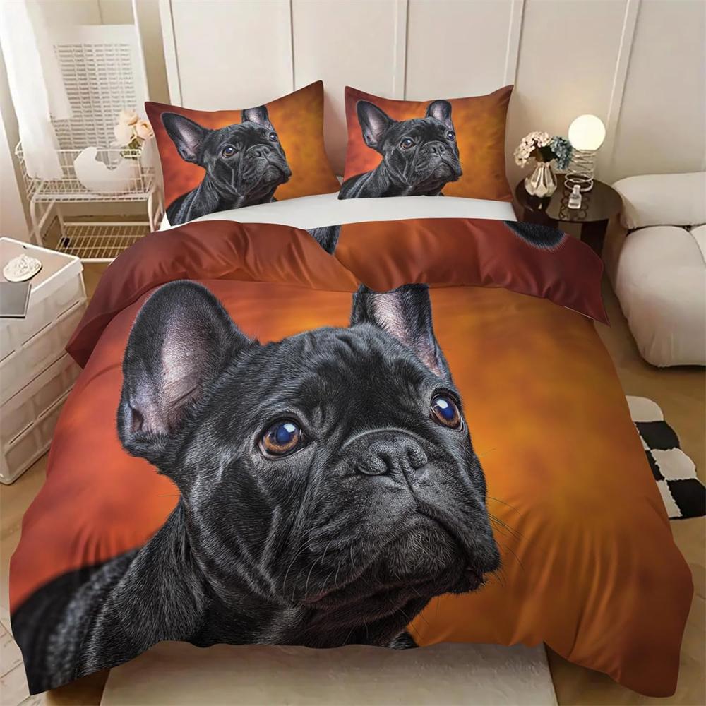 French Bulldog Pattern 3D Print Bedding Set Twin King Queen Full 2Pcs, All-Season Quilt Cover With Pillowcases For Girls Boys