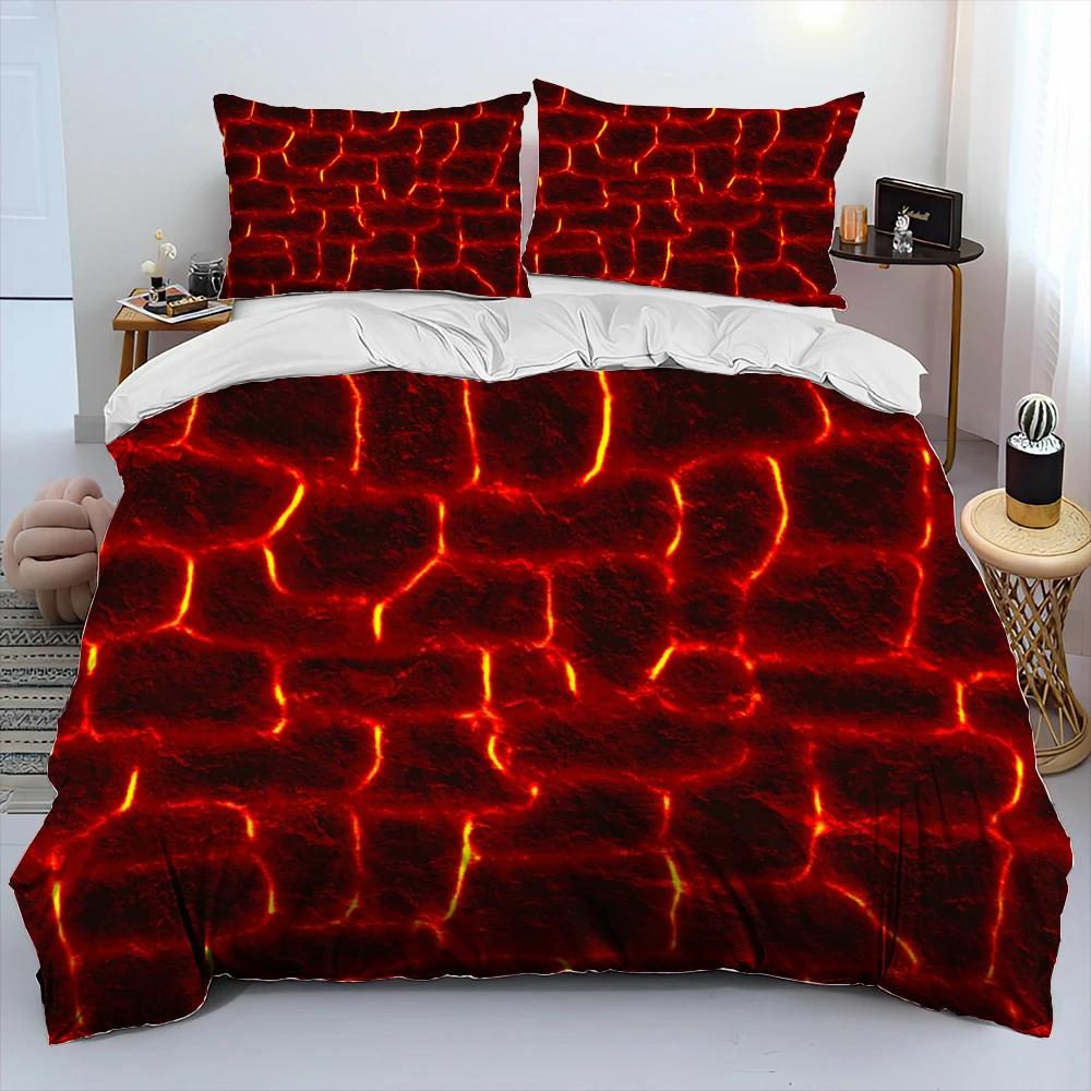 3D Volcano Lava Magma Comforter Bedding Set,Duvet Cover Bed Set Quilt Cover Pillowcase,King Queen Size Bedding Set Adult Child