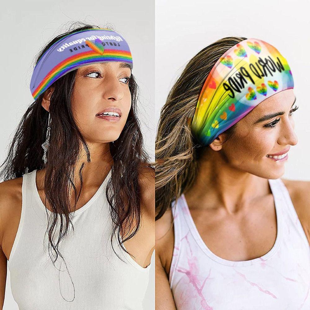 Parade Rainbow Headband Soft Sports Hairband Fashion Rainbow Elastic Headband  Women