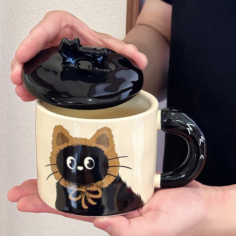 Ceramic Cat Mug with Lid - Cute Office Cup, Couple Gift, Souvenir Boxed, Birthday Present