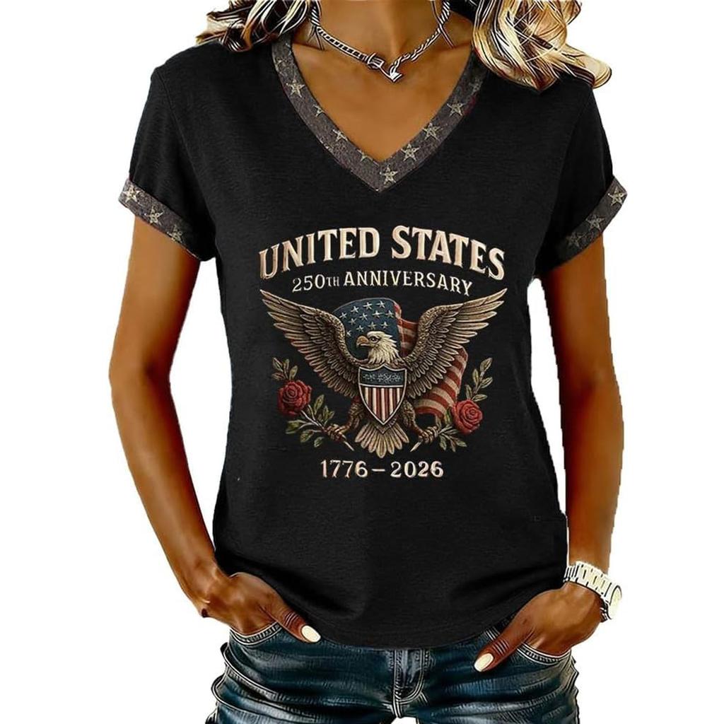 Women's Casual Round Neck Short Sleeve Pullover Printed T-Shirt Top
