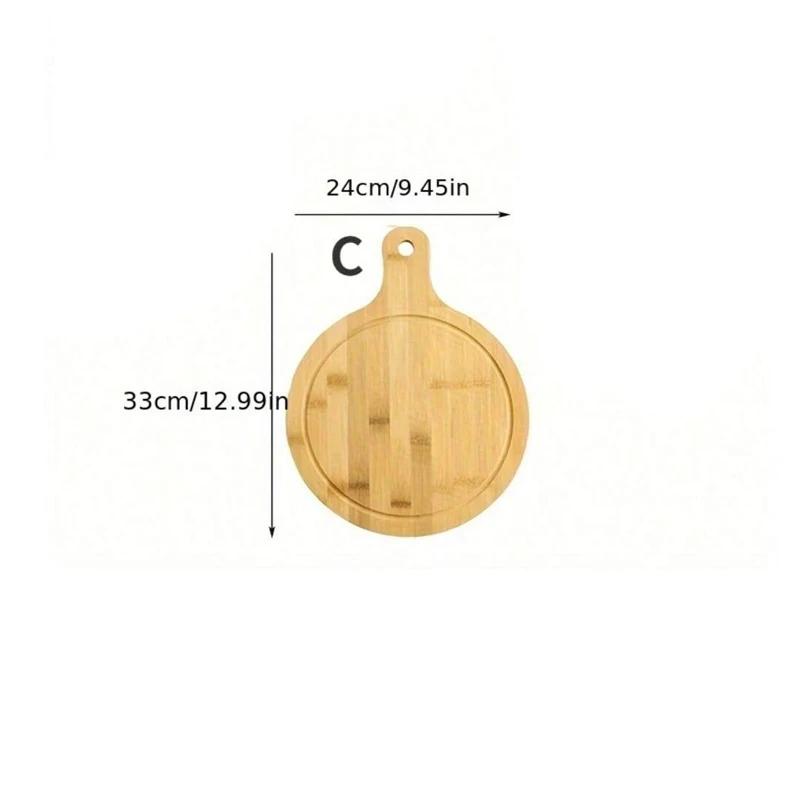Tagliere in bambù con manico, vassoio in legno, tagliere rotondo rettangolare per pizza, taglia cibo, pane, frutta e verdura