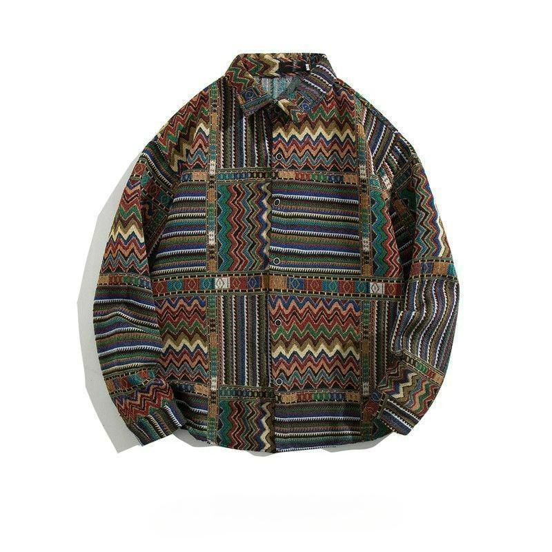 Shirt Men's Loose Autumn and Winter Models Retro Ethnic Style Couple Long-sleeved Shirt Jacket