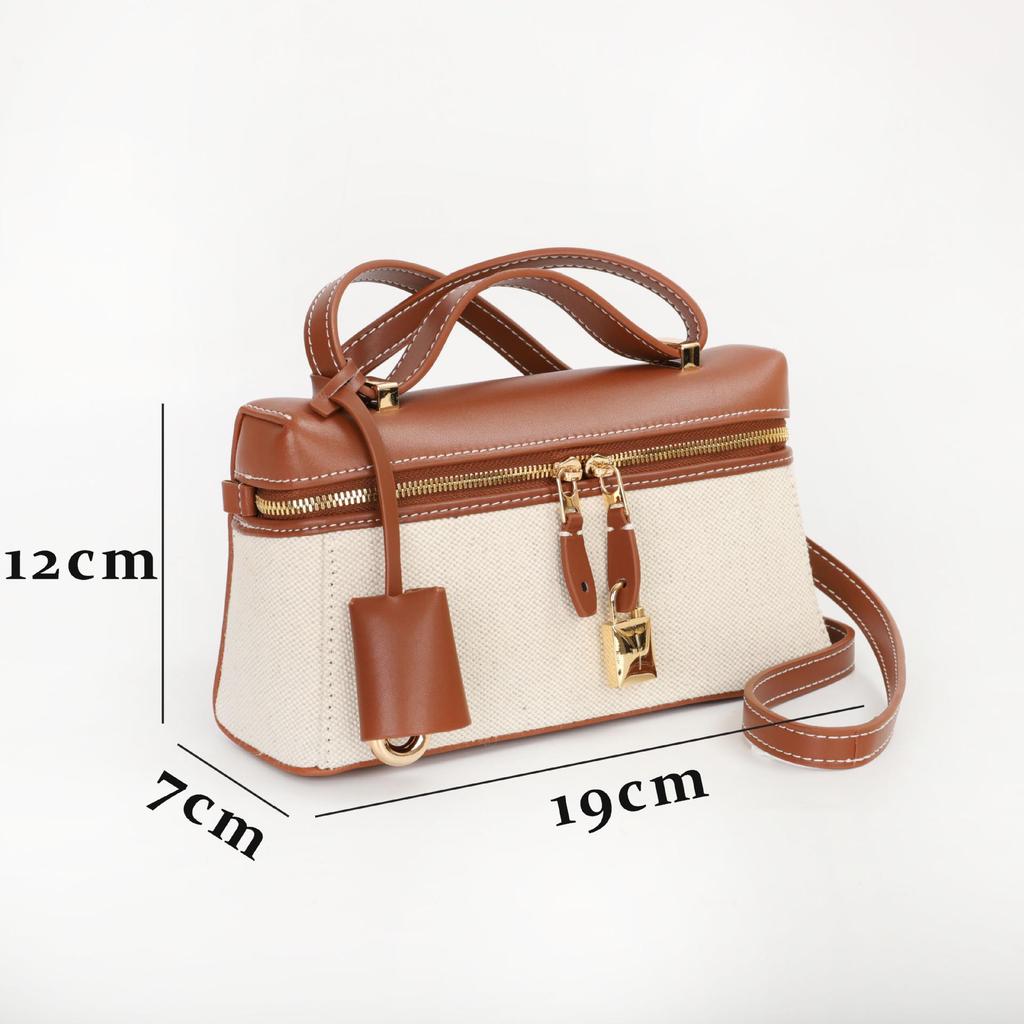 2025 Women's Genuine Leather and Canvas Handbag - Fashionable and Simple Lunch Box Bag