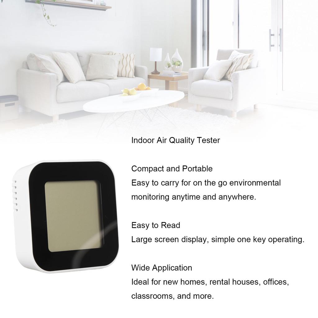 Indoor Air Quality Tester High Accuracy Sensor Large Display Portable HCHO Temperature Humidity Detector for Rental House Office Classroom