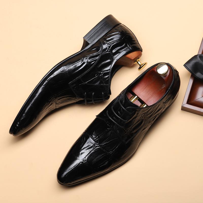 Spring and summer new pointed business crocodile pattern leather shoes men's British casual cowhide men's shoes