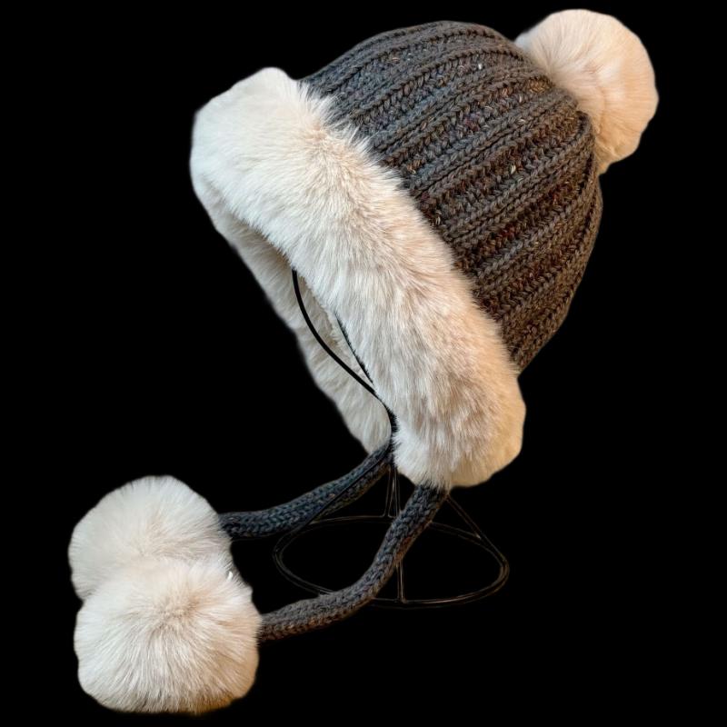 Junbie Cute Pompom Knitted Earflap Hat Adult One Size (54-60cm)
