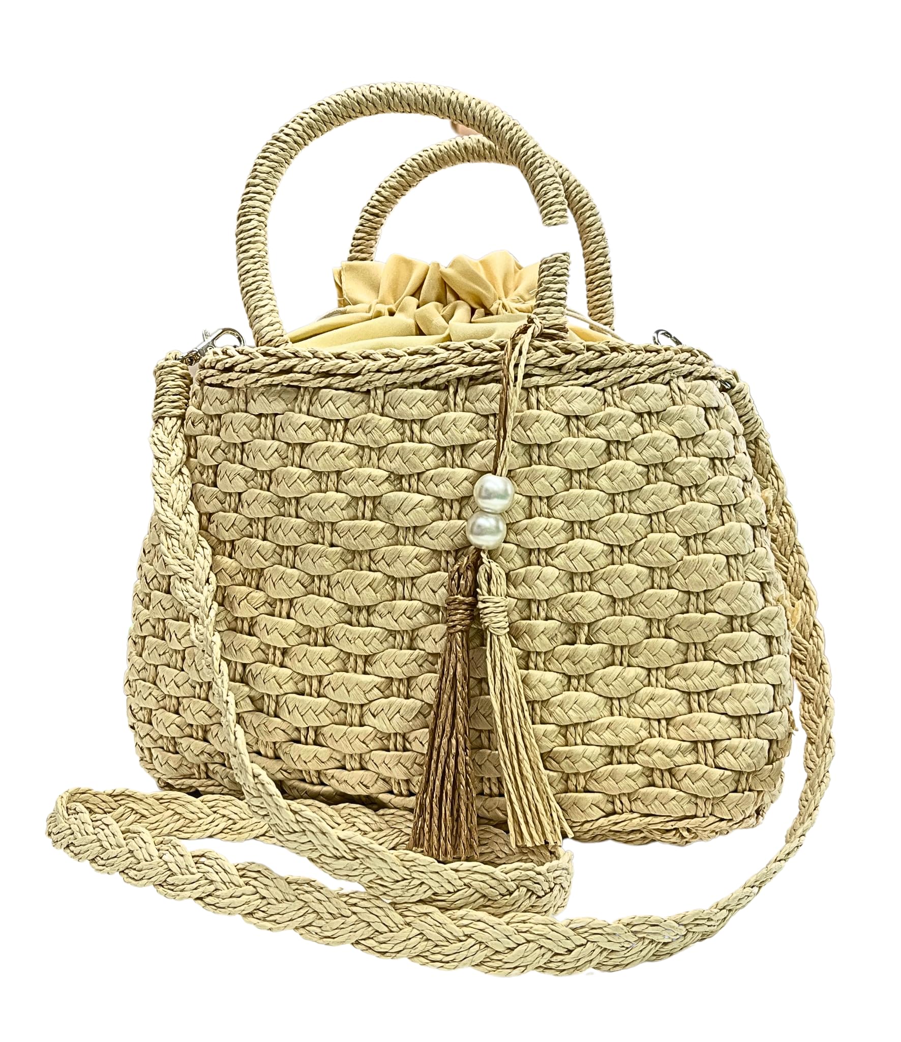 

Bag with Shoulder Basket Ladies Wheat A4 Large Large Charm [kanaelun] Women s Hand-knitted Drawstring, Handbag, Bag, Bag, Bag, Bag, Straw, Basket, бежевий