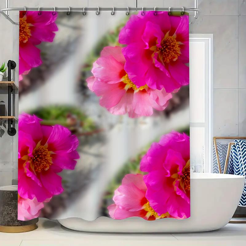 

Pink Floral Shower Curtain Set With Blue Leaves For Bathroom Decor Home Decoration Curtains Flower Print Shower Curtain Liner W60H190(CM)-1 Pcs