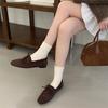 2025 Autumn Retro Style Brown Flat Loafers Autumn and Winter British Frosted Bow Beanie Shoes One Pedal Shoes