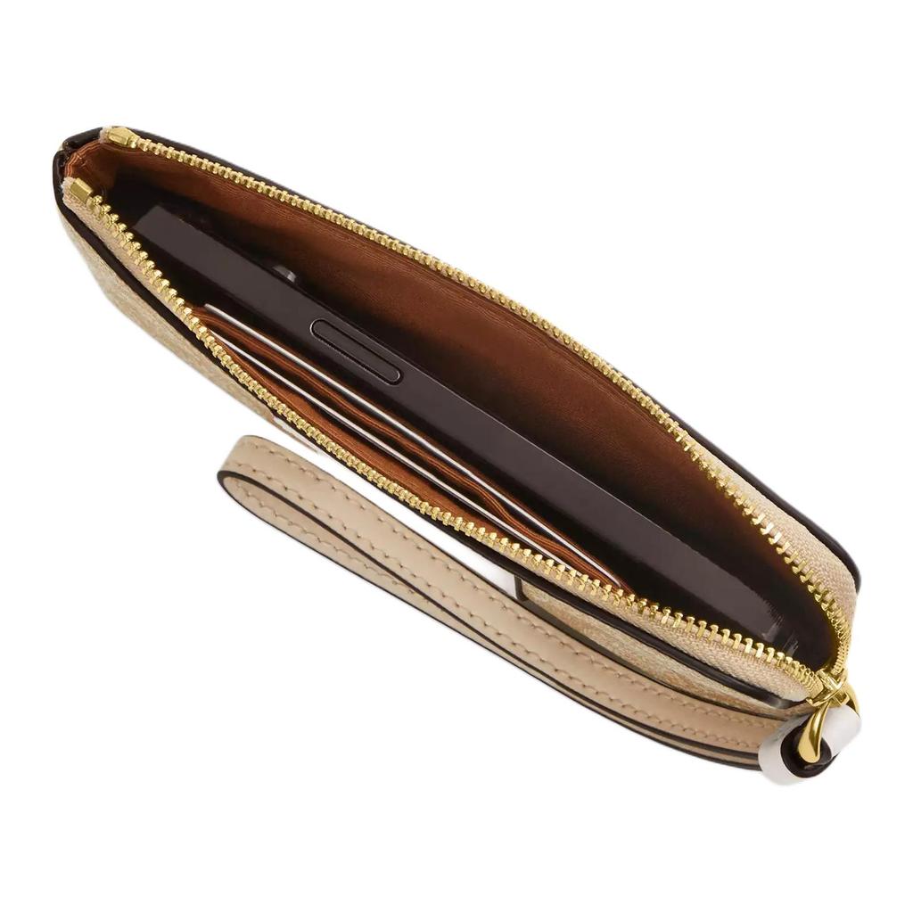 Coach Corner Zip 16 Metal Logo Zip Closure Recycled Leather Wristlet Women Clutch Brown CV396-IMTAU