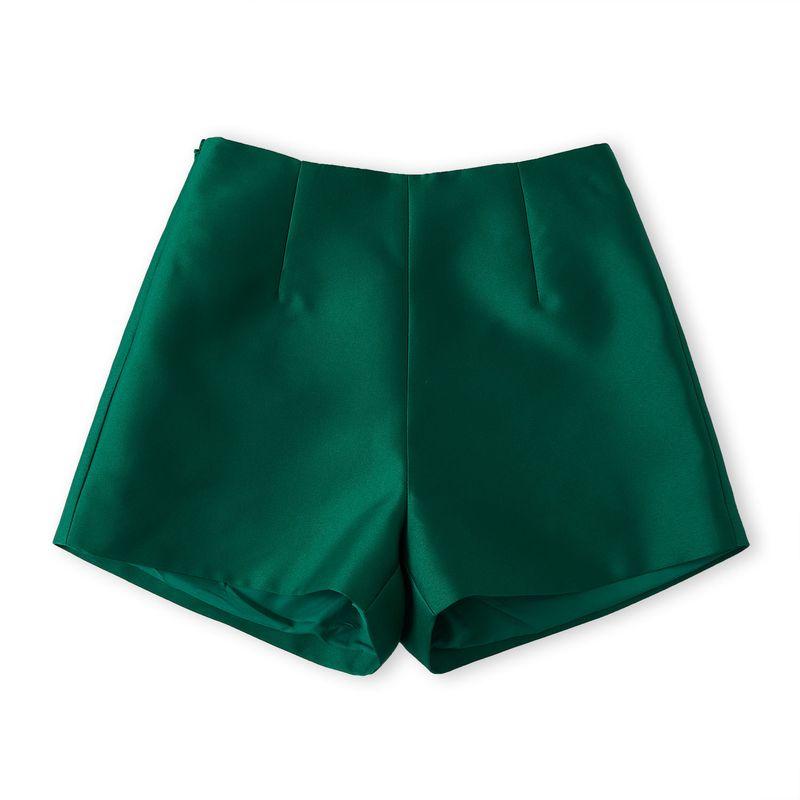

European Station Silk Hair Shiny High Waist Casual Shorts Green S