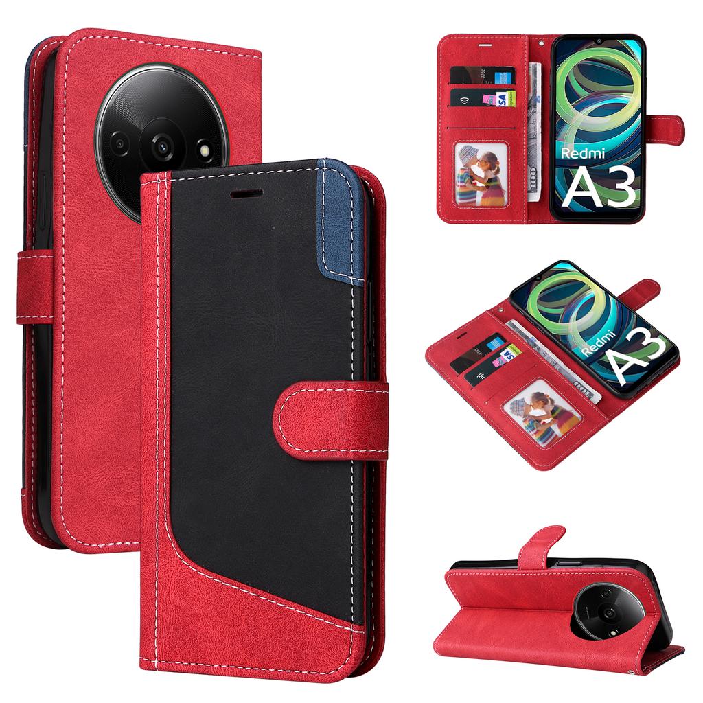 For Xiaomi Redmi A3 4G/Poco C61 4G Case PU Leather Three-Color Splicing Folio Protective Cover