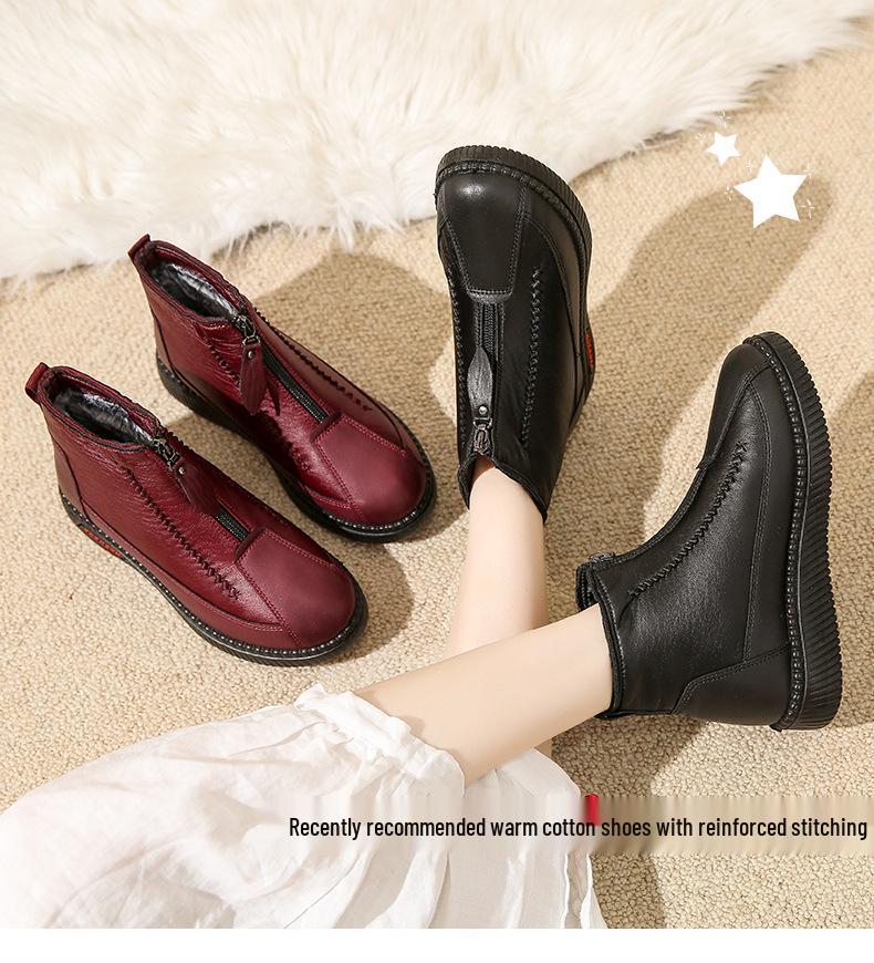 Women's High-Top Warm Velvet & Thick Cotton Shoes - Comfortable PU Sole for Middle-Aged & Elderly