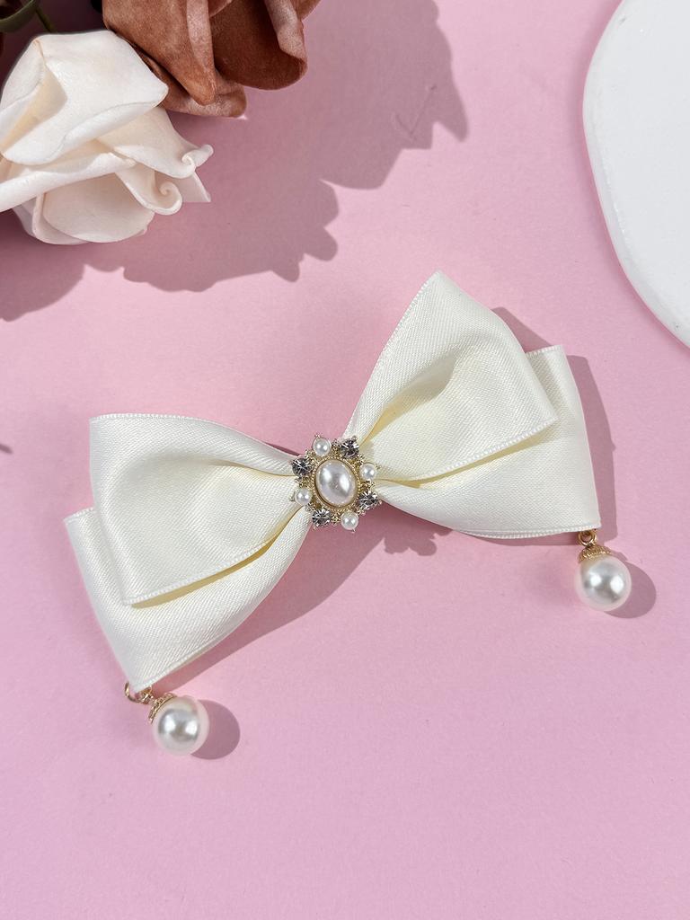 New Rhinestone Imitation Pearl Bow Hair Clip for Women, Fashionable and High-end, Versatile Princess Hair Accessory