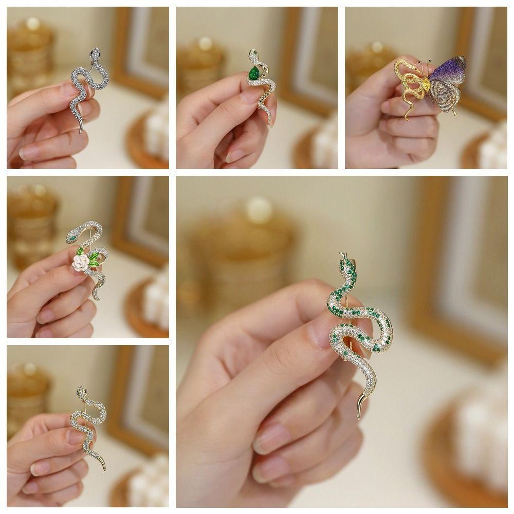 Minimalist Rhinestone Collar Pins Sparkling Snake Lapel Pin Elegant Zodiac Snake Brooch  Party