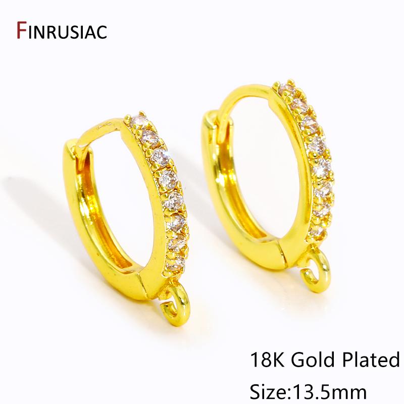 14K/18K Gold Plated Brass Round Earring Hooks Clasps Fittings,Inlaid Zircon Earring Fixtures For DIY Earring Making Accessories