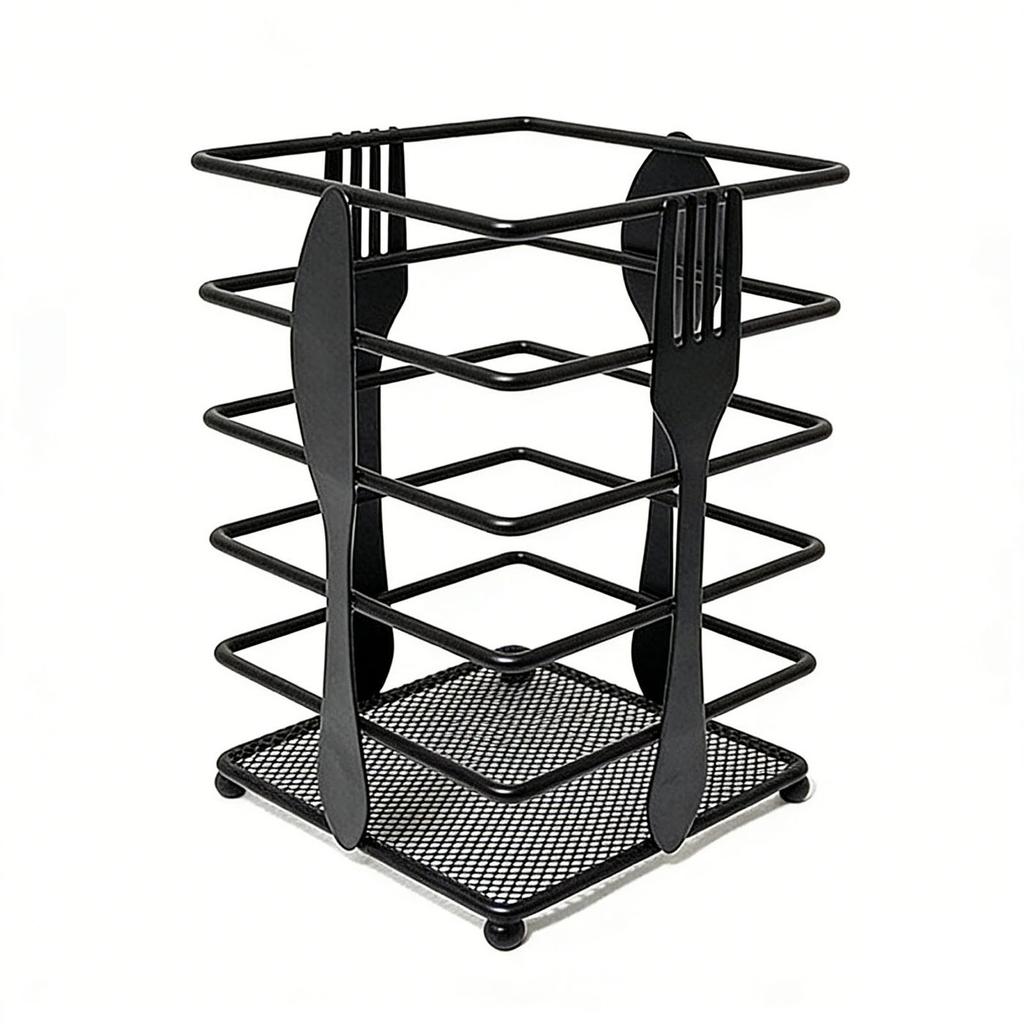 Countertop Utensil Holder Matte Black Modern Multifunctional Metal Cutlery Drainer for Forks Spoons Cooking Utensils