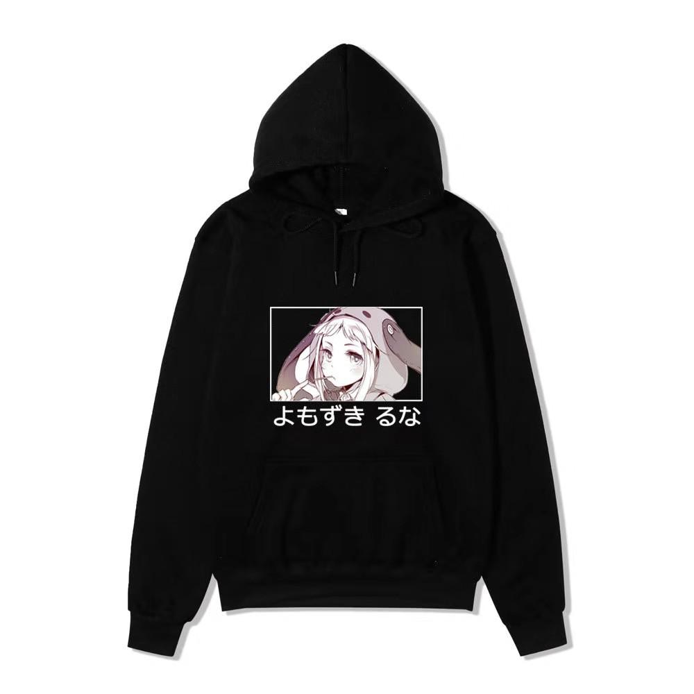 Black Warm Fleece Hooded Sweatshirt Kakegurui Compulsive Gambler Kirari Color Print Japanese Title Loose Street Hoodie