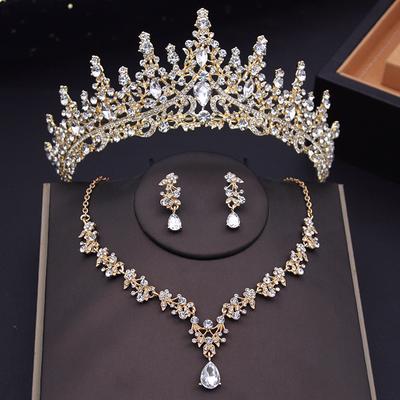 Women Wedding Crown Jewelry Sets Bridal Tiaras Necklace Earrings Set Princess Girls Party Prom Bride Jewelry Set Aecessories