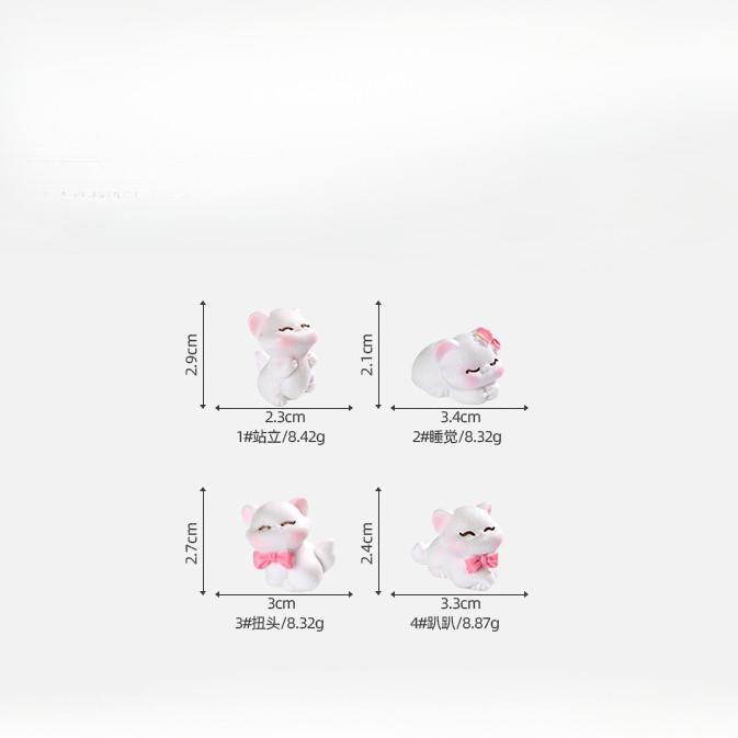 

4Pcs/set Cartoon Bow Cat Animal Miniatures Resin Ornaments Fairy Garden Decoration Moss Terrarium Micro Landscape 2-3cm белый