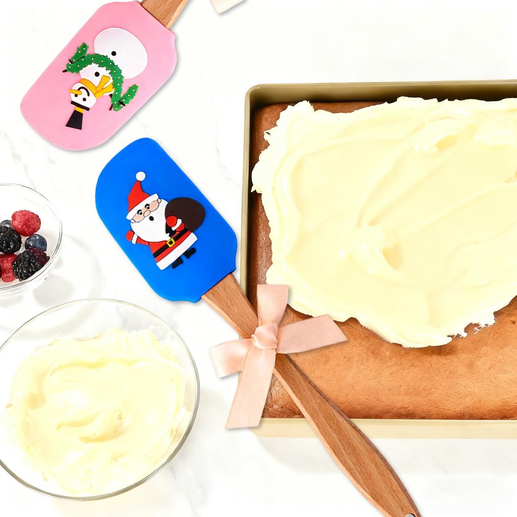 Silicone Butter Scraper With Christmas Pattern, Wooden Handle, Baking Scraper, Heat-resistant Cake And Cream Cooking Spatula