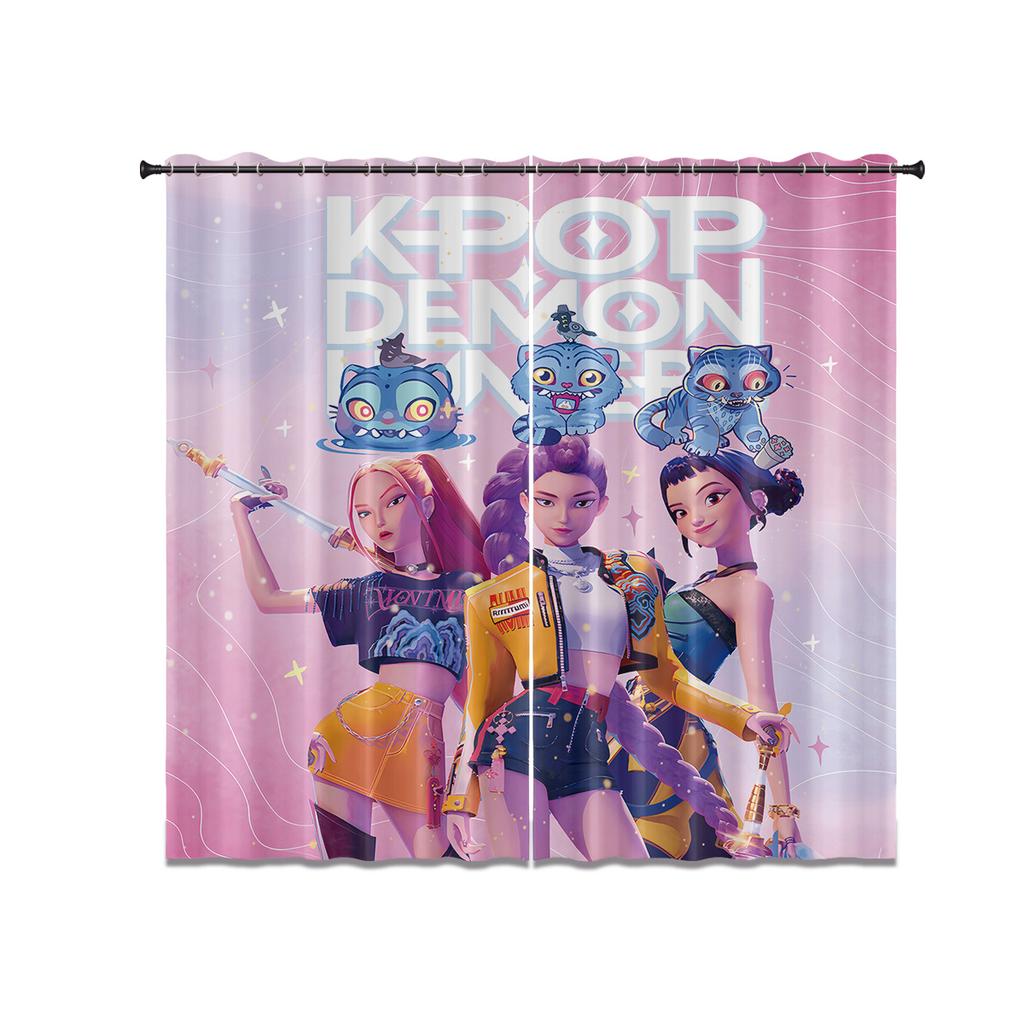 2 ks K-Pop Lovci démonů potisk zatemňovací závěsy izolace více velikostí obývací pokoj sváteční dekorace pratelné v pračce