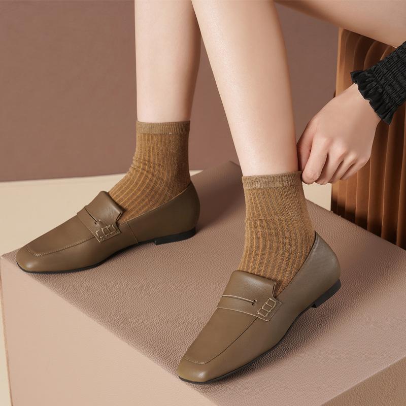 ODM wind square head flat bottom wind low-top small leather shoes fashion single shoe manufacturer