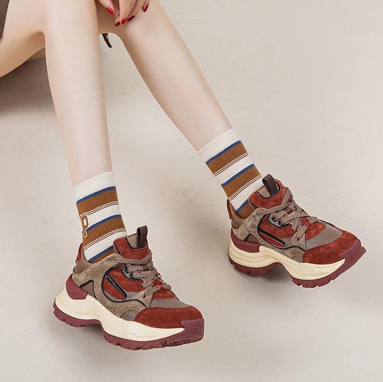 Fashion 5.5CM Air Mesh Genuine Leather Women Ankle Boot Summer Chunky Sneaker Genuine Leather High Brand Designer Shoes Breathable