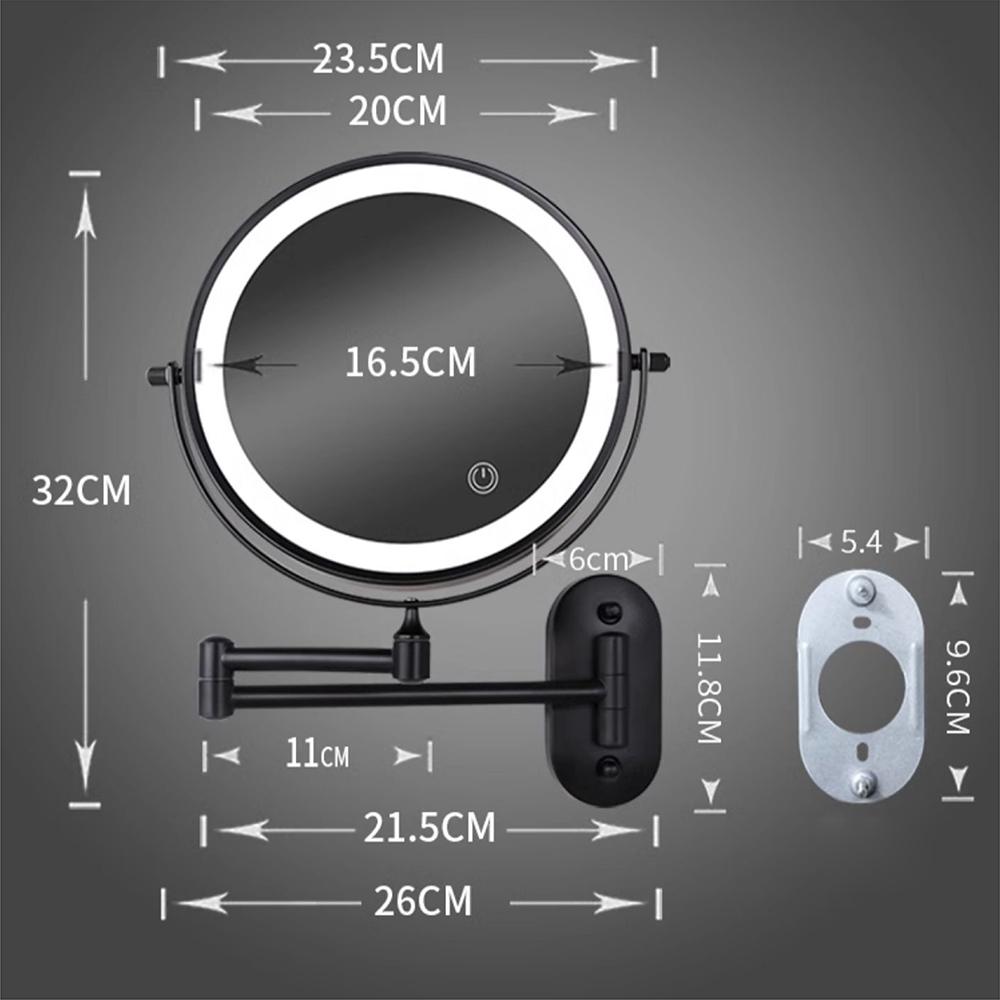 8 Inch Black Wall Mounted Bathroom Mirror 10x Magnifying Makeup Mirror Adjustable Dimming Vanity Cosmetic Mirrors with Light