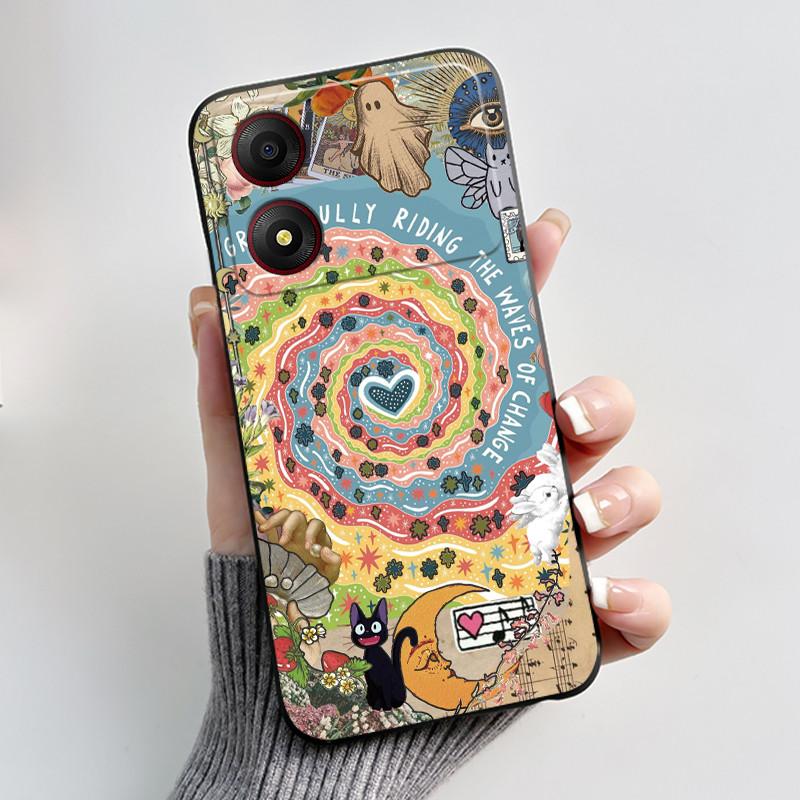 Casing For ZTE Blade A34 / A54 4G Phone Case Shell Aesthetic Cute Cat Astronaut Soft TPU Silicone Black Protective Cover Bumper