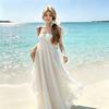 Seaside Vacation Backless Neck Dress, Children's Spring and Summer New Models with Chest Pads, Pure Desire Hollow Mid-length Dress