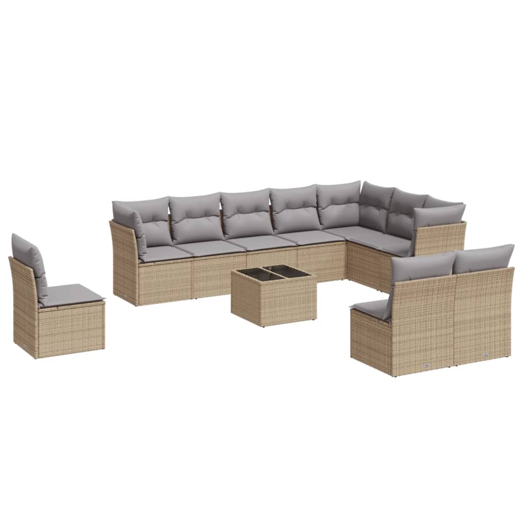 Vidaxl 11-Cz. Garden Furniture Set With Cushions, Beige, Poly Rattan
