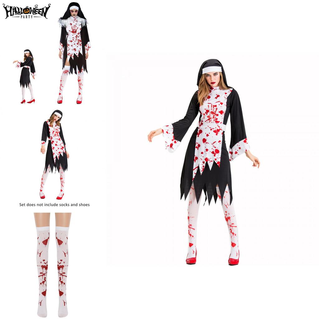 Scary Halloween Horror Nun Ghost Cosplay Costume For Women