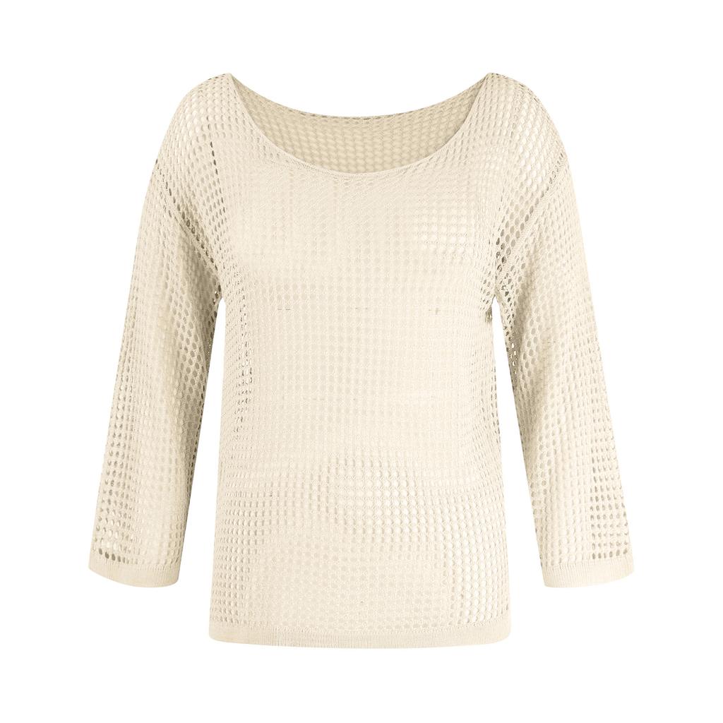 Women’s Loose Fit Long Sleeve Mesh Knit Pullover Top Lightweight See Through Hollow Out Sweater for Beach