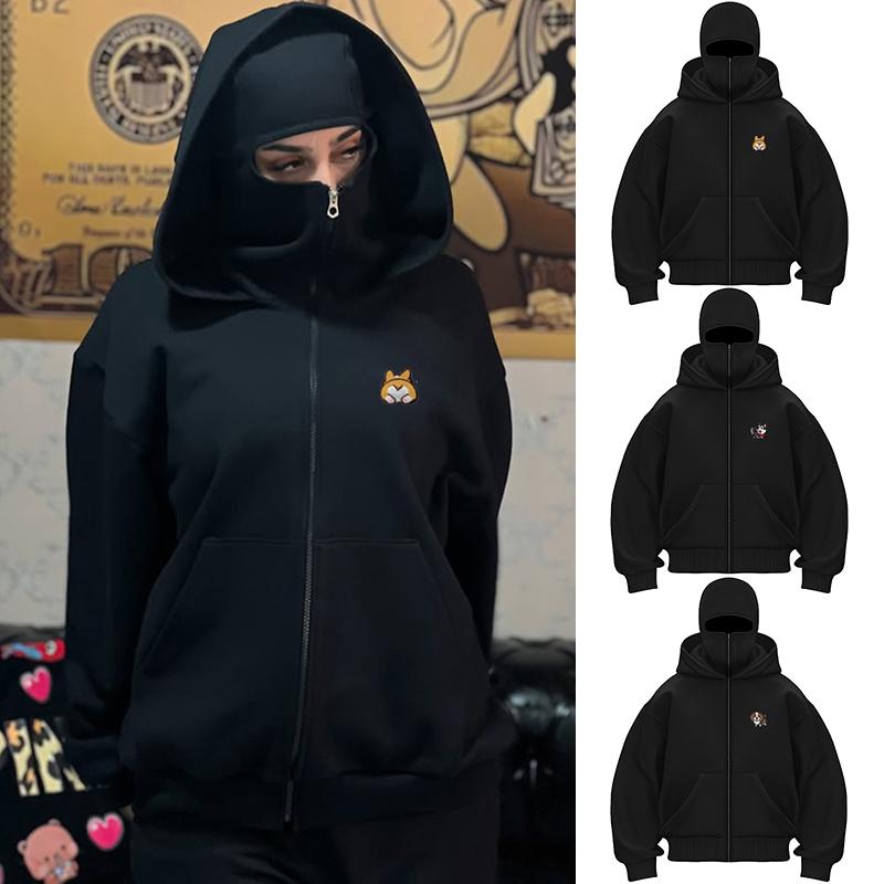 Winddichter Hoodie Sportjacke Hunde-Stickmuster Damenbekleidung Doppelte modische Kapuze Polyester Doppelkappe