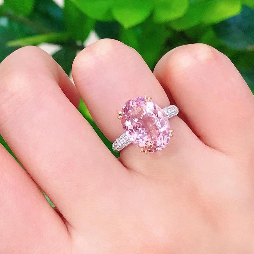 Luxury Pink Tourmaline and Zircon Gold Claw Open Ring