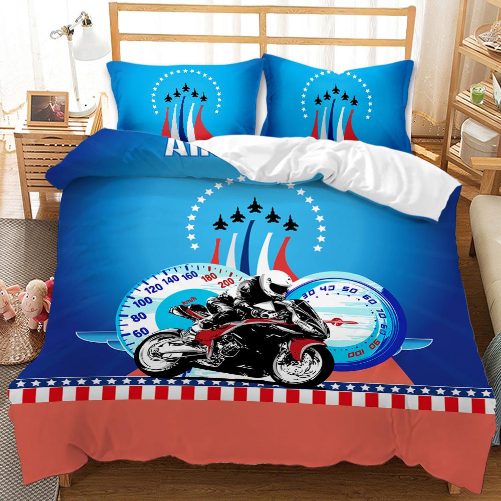 Motorbike Comforter Cover Set Queen Size, Boys Motocross Rider Duvet Cover, Teens Racing Motorcycle Dirt Bike Bedding Set Child