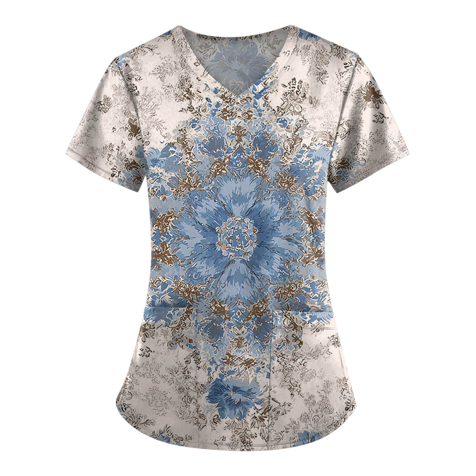 

Рабочая форма больших размеров с принтом, топы для женщин, забавные футболки с короткими рукавами и v-образным вырезом с принтом, рабочая одежда, футболка с карманами XXXL