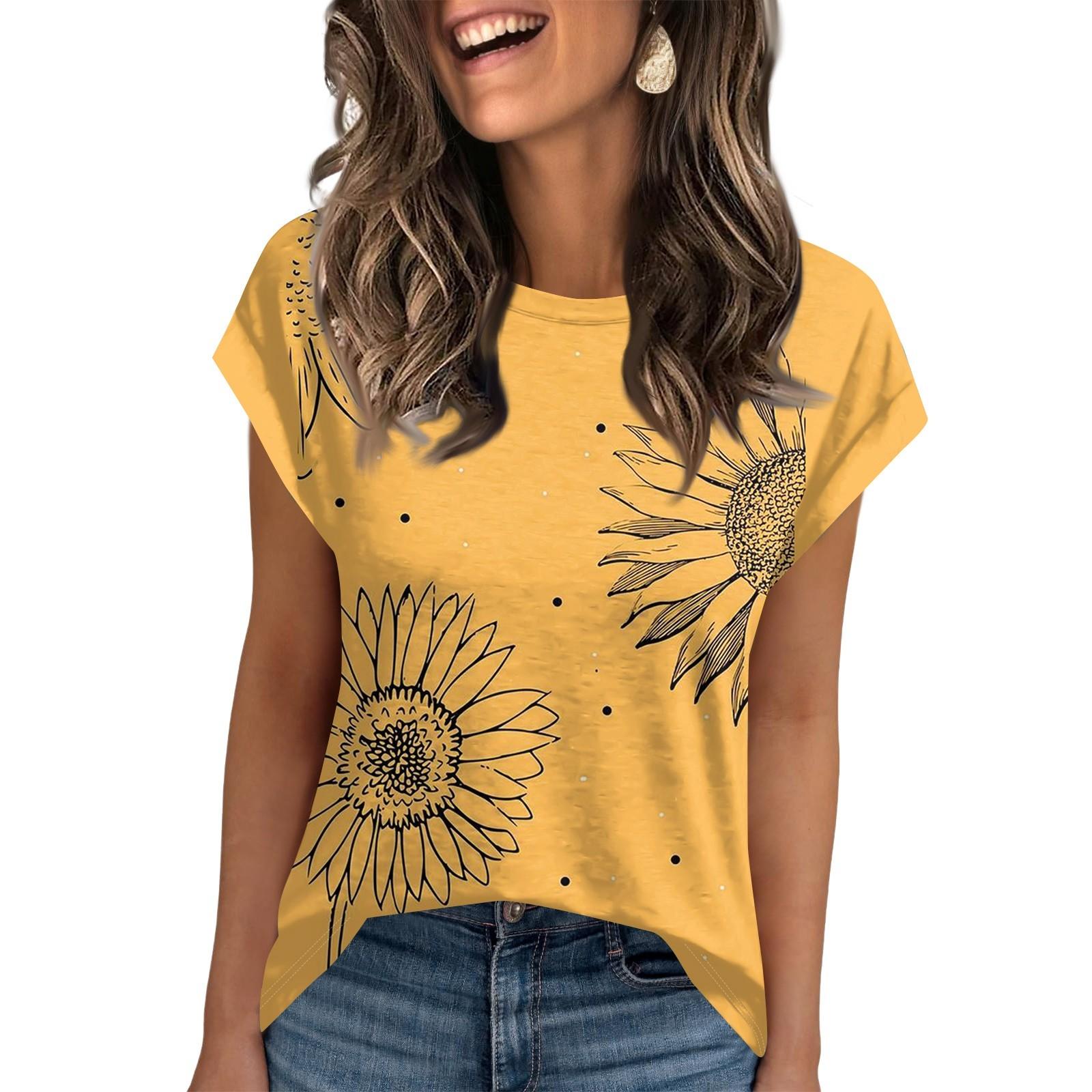 

Женская рабочая повседневная модная футболка с короткими рукавами и круглым вырезом XL жёлтый