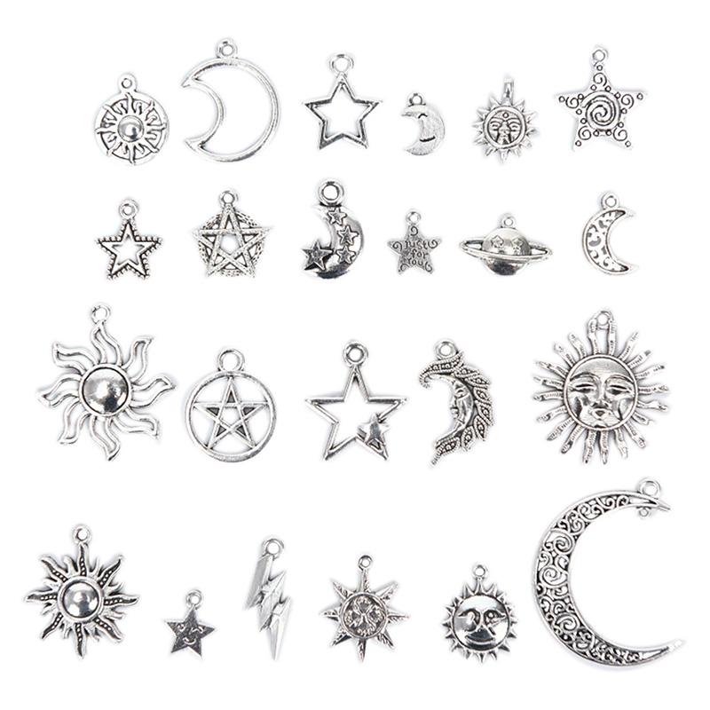 23 Stück/Set Gemischt Silber Stern Mond Sonne Anhänger DIY Handwerk Schmuckzubehör