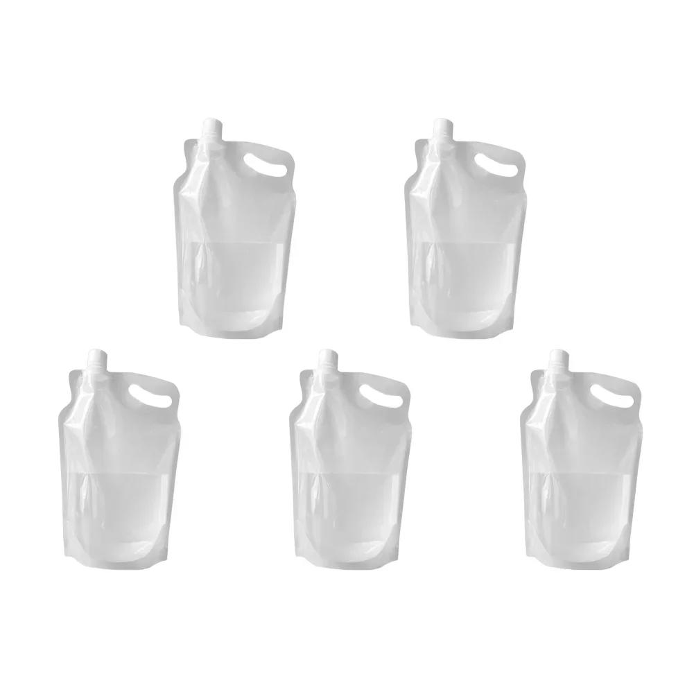 5-1PC 2L Portable Foldable Drinking Water Bag Small Mouth Handle No Leakage Water Container Pouch for Camping Hiking Cycling