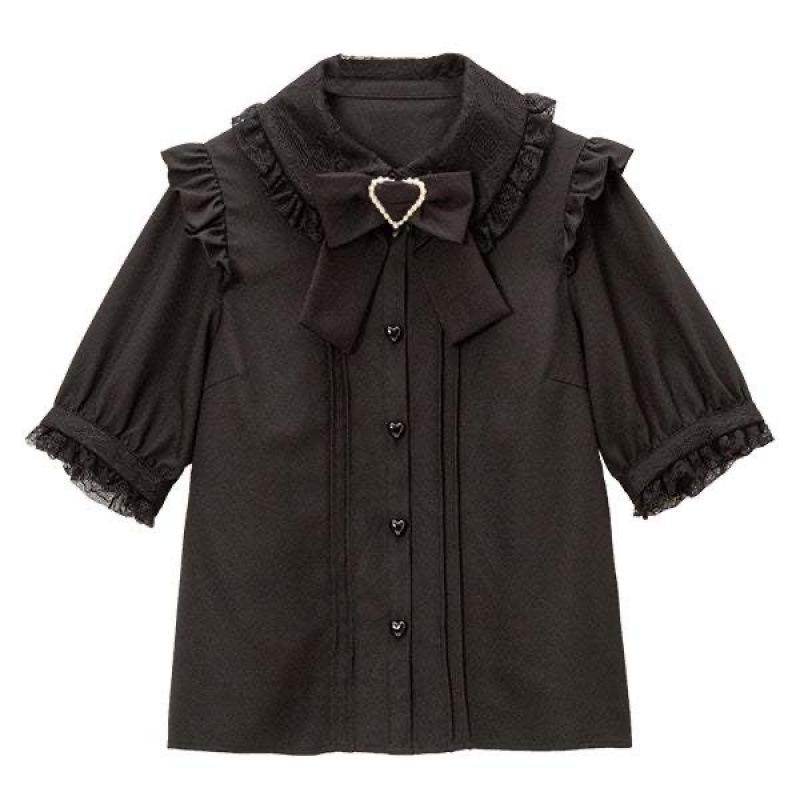 Cross-Border Europe Cute Versatile Japanese Style Bow Long Sleeve Ruffle Shirt for Women