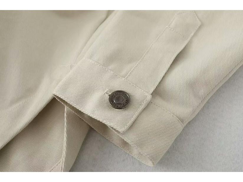 Women's Washed Blue Denim Shirt Jacket with Pocket Embellishments - European & American Style, Autumn Collection