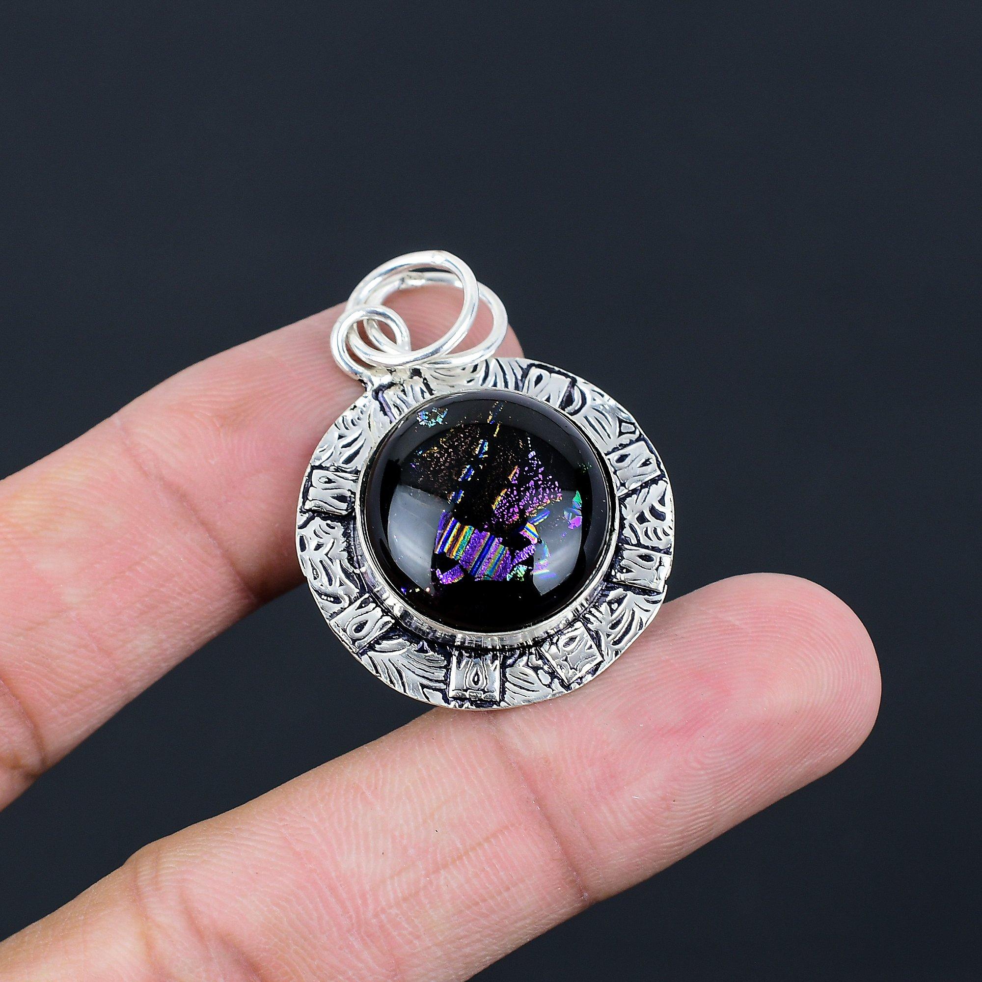 Daughters Day Deal Natural American Dichroic Glass Bezel Pendant Sterling Silver