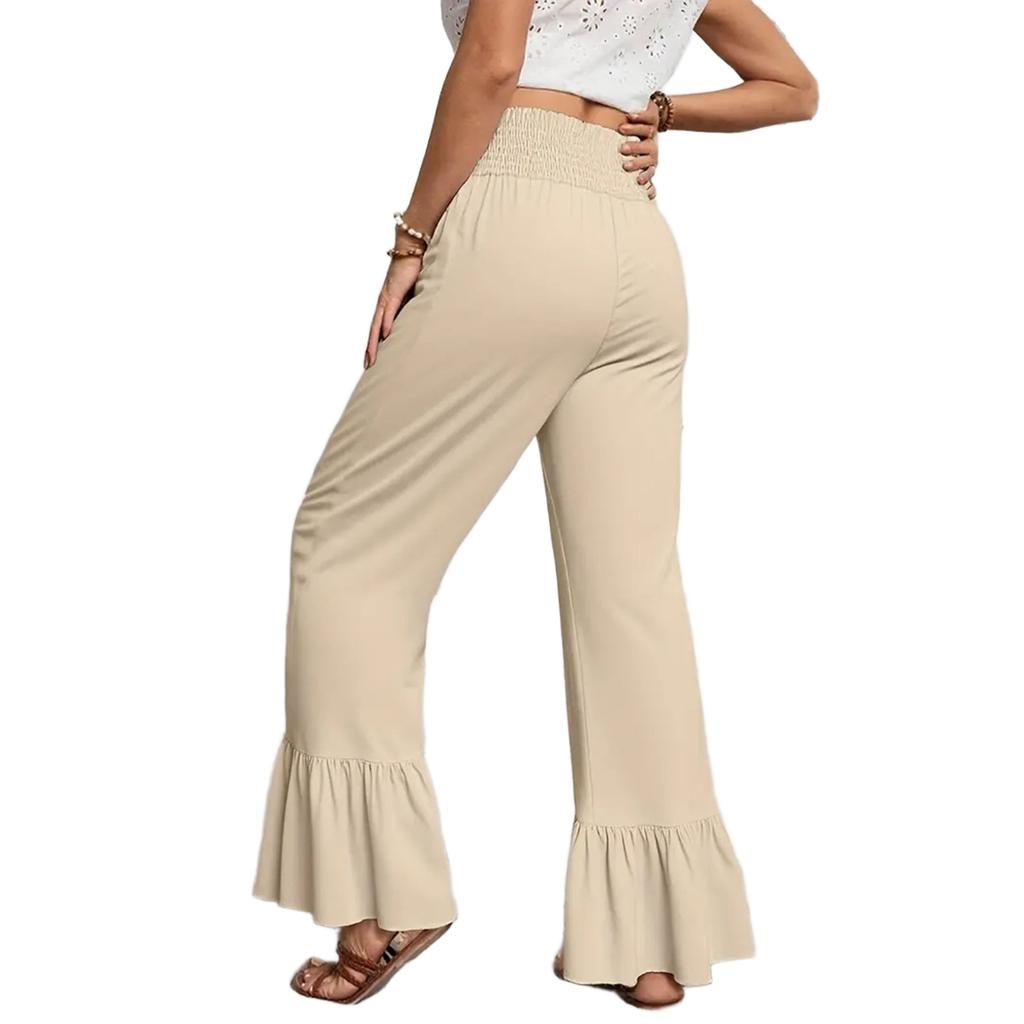 Women's Summer Trousers Pleated High Waist Ruffle Pants Loose Casual Holiday Beach Yoga Pants